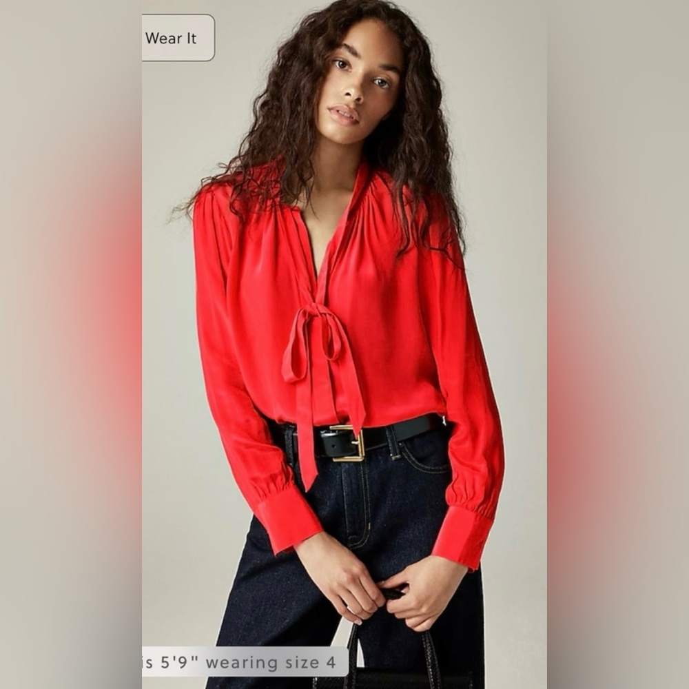 J.Crew Tie-neck top in crepe de chine in red